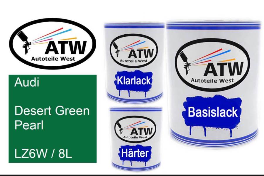 Audi, Desert Green Pearl, LZ6W / 8L: 1L Lackdose + 1L Klarlack + 500ml Härter - Set, von ATW Autoteile West.